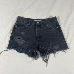 Topshop Moto Ashley Women Black Distressed Cut Off Denim Shorts Size 8